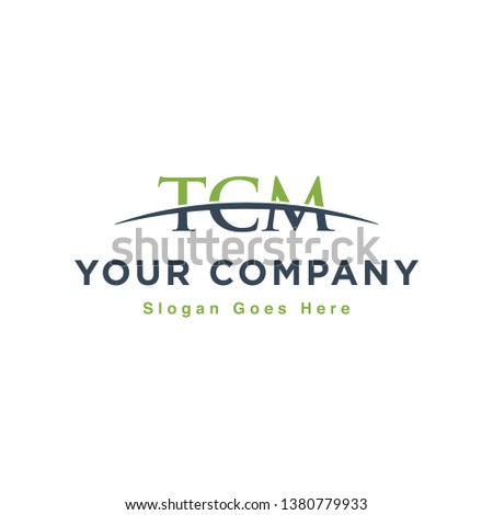 Initial letter TCM, overlapping movement swoosh horizon logo design inspiration in green and gray color vector