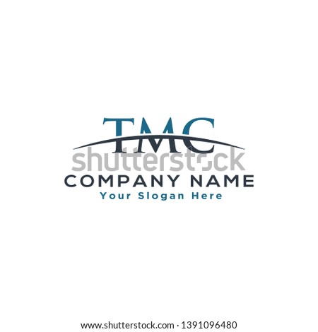 Initial letter TMC, overlapping movement swoosh horizon logo company design inspiration in blue and grey color vector