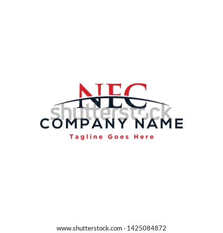 Initial letter NEC, overlapping movement swoosh horizon logo company design inspiration in red and dark blue color vector