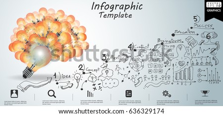 Vector Lamp brain - modern Idea and Concept - illustration Business Infographic template with Lined pattern,graph,arrow, icon.