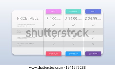 Clean Vector Pricing Table Template on White Background