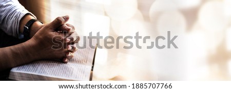 Similar – Image, Stock Photo Praying hands with faith in religion and belief in God on dark background. Power of hope or love and devotion. Prayer position