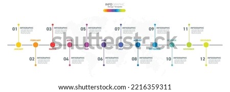 12 Months modern Timeline diagram calendar, Infographic template for business. 