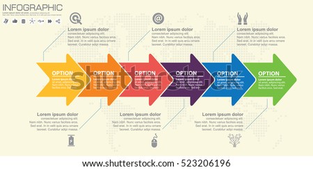 Timeline infographics template with arrows, flowchart, workflow or process infographics, vector eps10 illustration