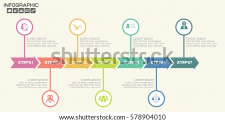 Timeline Arrow Infographics template options. Isolated design elements. Vector illustration.