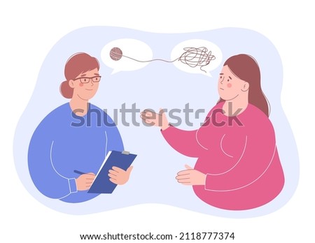 Psychotherapy session.  Female psychotherapist and  female patient. Treatment of stress, addictions and mental problems. Psychotherapeutic practice, psychological assistance and consultations. Vector  Stock foto © 