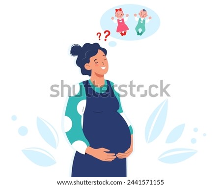 Happy young mother expecting for baby. Pregnant dreaming about of her future baby. Boy or girl. Gender of child. 