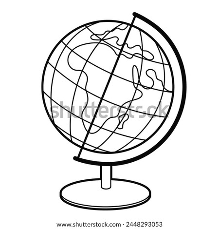 School Globe. Model of the Earth. Education equipment. Outline illustration on white background, design element