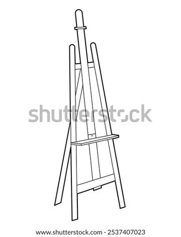 Artist wooden easel. Outline isolated on white background,  design element