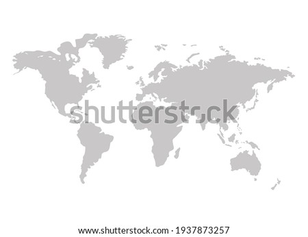 Vector world map, gray silhouette isolated on white background, illustration template.