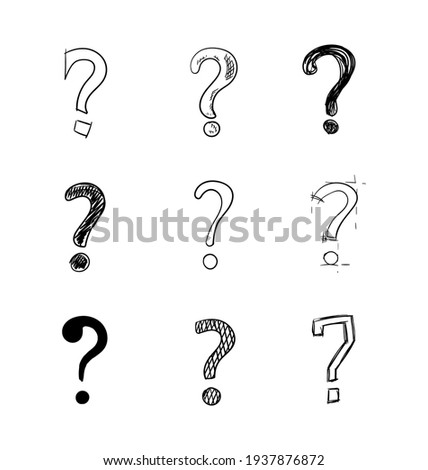Vector set of handdrawn questions marks isolated on white background, doodle style illustration.