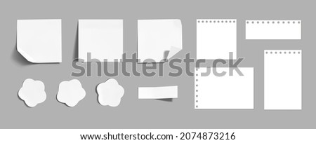 Vector Set of Paper Pieces, Notepad Pages, Sketchbook Blank Papers, Frames Set, 3D and Flat Paper, White Color, Different Shapes.