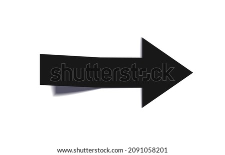 Vector 3D arrow, black color, paper arrow isolated on white background.