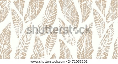 Leave stamp seamless pattern. Watercolor leaves seamless vector pattern. Line leaf background.