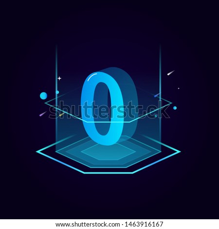 3d futuristic tiffany blue solid number vector on hexagon platform, shiny isometric count down illustration light shimmer stage, e-commerce sale promotion, technology digital typography zero 0 symbol