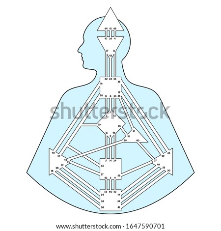 Human Design Chart, or BodyGraph. Energy centers, channels and gates blank template, vector illustration.