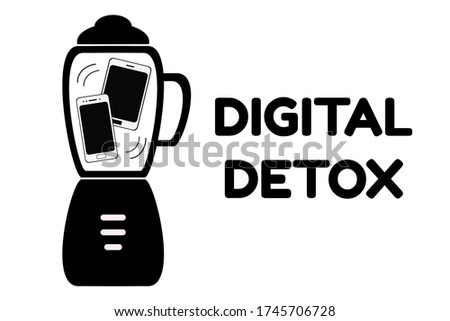 Digital Detox concept. A smartphone and a tablet are mixed in a blender. Gadget addiction social issue.