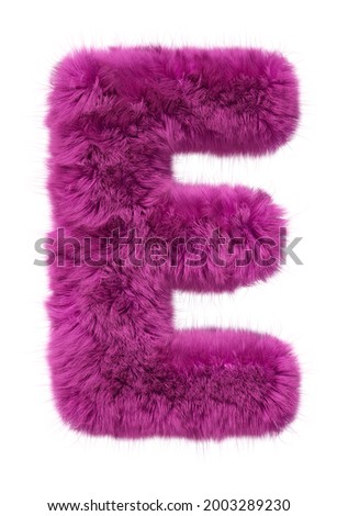 Pink fur alphabet. furry Furry letter E isolated on white background. 3d render image.
