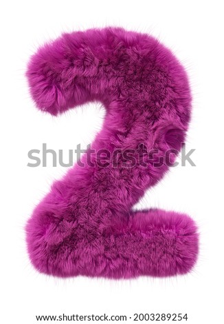 Pink fur alphabet. furry Furry number 2 isolated on white background. 3d render image.