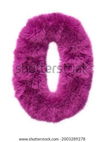 Pink fur alphabet. furry Furry number 0 isolated on white background. 3d render image.