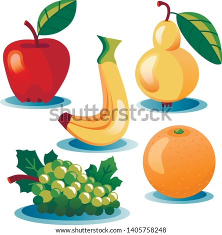 Summer juicy fresh fruit with blue shadows on white background. Bright fruits can be used to animate in Adobe After Effects, as Wallpapers, as icons and parts of the logo, as a pattern, to illustrate.