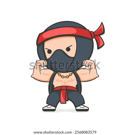 Ninja illustration showing off muscles in a cute cartoon style.