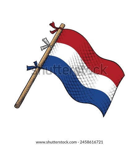 Netherlands Flag Vector Illustration in Engraving Technique Drawing