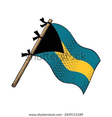 Bahamas Flag Vector Illustration Drawn in Engraving Technique