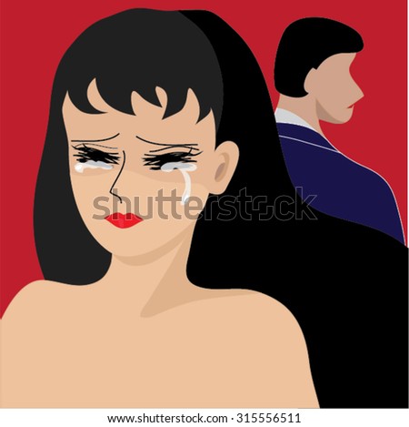 Woman crying the departing man. Emotions girl love divorce