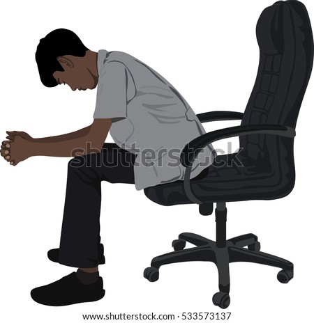 Vector silhouette of businessman are thinking and sitting on the office chair, One young man tired sad despair, Full length on white background, man sitting with symbolizing sadness and depression