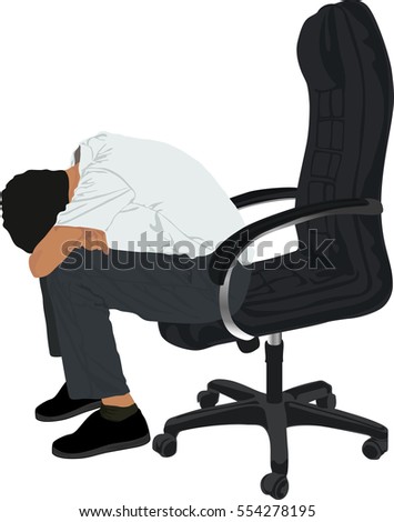 Vector silhouette of businessman are thinking and sitting on the office chair, One young man tired sad despair, Full length on white background, man sitting with symbolizing sadness and depression