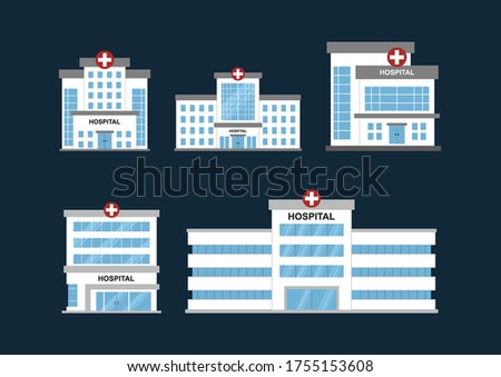 Set flat vector design of hospital buildings. Hospital vector suitable for infographic, graphic resources, game assets, medical concept, and more.