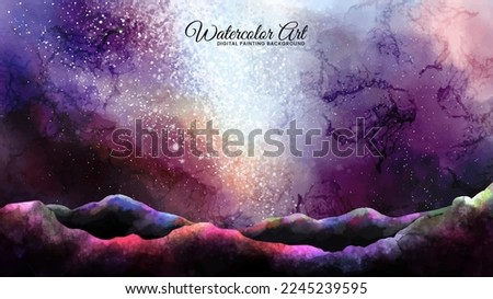 Stunning galaxy digital painting background. Beautiful watercolor art in an impressionism style