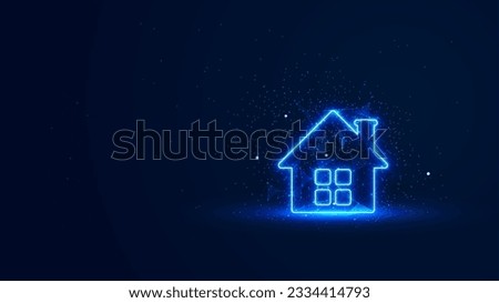 A futuristic glowing home symbol with plexus lines and glitter particles. A home symbol in the neon light style. Property investment illustration. Digital home buying and selling concept