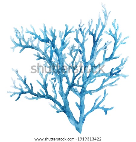 Beautiful underwater composition with watercolor sea life blue coral. illustration.