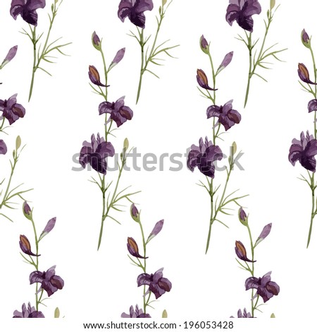 purple flower, watercolor, seamless pattern