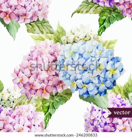 hydrangea, pattern, watercolor,  flowers,