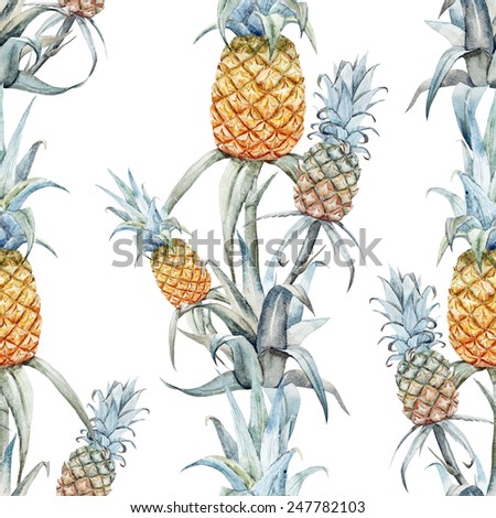 pineapple, pattern, background, wallpaper, watercolor, palm trees, fruit, exotic