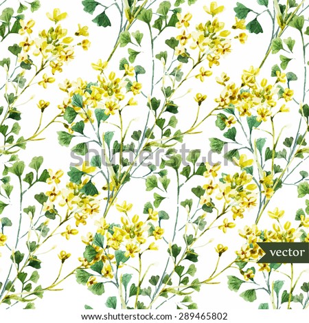 watercolor flower vector seamless abstract pattern, yellow and green plant
