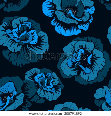 Vector seamless pattern with flowers roses, ornamental flowers