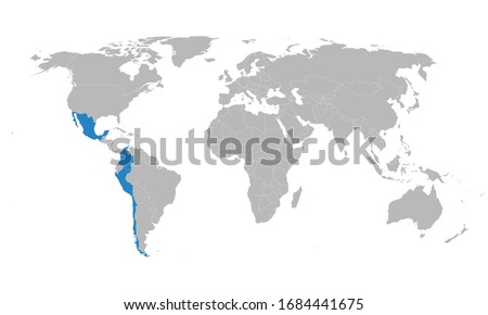 Pacific Alliance countries highlighted on world map. Latin American trade bloc. Business, political, trade and tourism.