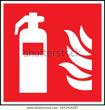 Fire extinguisher sign. White on red background. Perfect for Business concepts, backgrounds, backdrop, icon, sign, symbol, sign, label, badge, sticker and wallpaper.