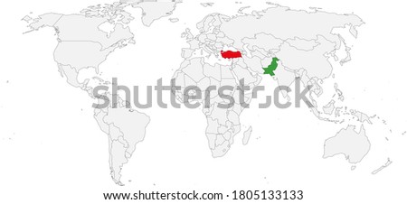 Pakistan, Turkey countries isolated on world map. Business concepts and Backgrounds.