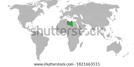 United arab emirates, Libya countries isolated on world map. Gray background. Business concepts and Digital backgrounds.