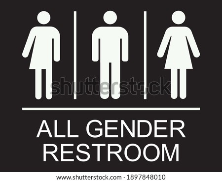 All gender restroom sign. White on Light Black background. Perfect for business concepts, mall,restaurant and office.