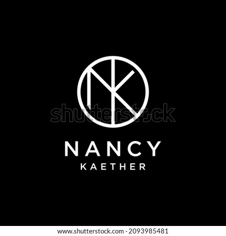 Nancy Kaether Logo Design. Letter NK. Letter NK in a circle on a black background.