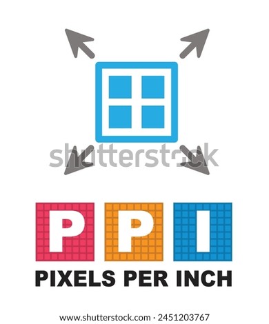 PPI - Pixels Per Inch. Measurements guideline of the pixel density of an electronic image device. Acronym technology. set square grid, with different point size, vector pattern grid.