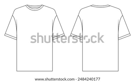 T-shirt vector template (front and back) mock up isolated on white background. flat technical drawing template. Unisex T-Shirt illustration, relaxed fit, colorful front and back view, white, 