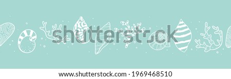 Cute hand drawn sea shells seamless pattern, summer background, great for textiles, banners, wallpapers - vector design 商業照片 © 