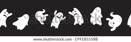 Fun hand drawn ghosts seamless pattern, cute and spooky Halloween background, great for textiles, wrapping, cloth, banners, wallpapers - vector design